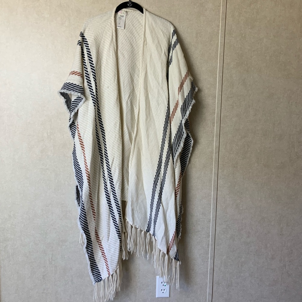 Free People Neutral Combo Long Poncho Cardigan